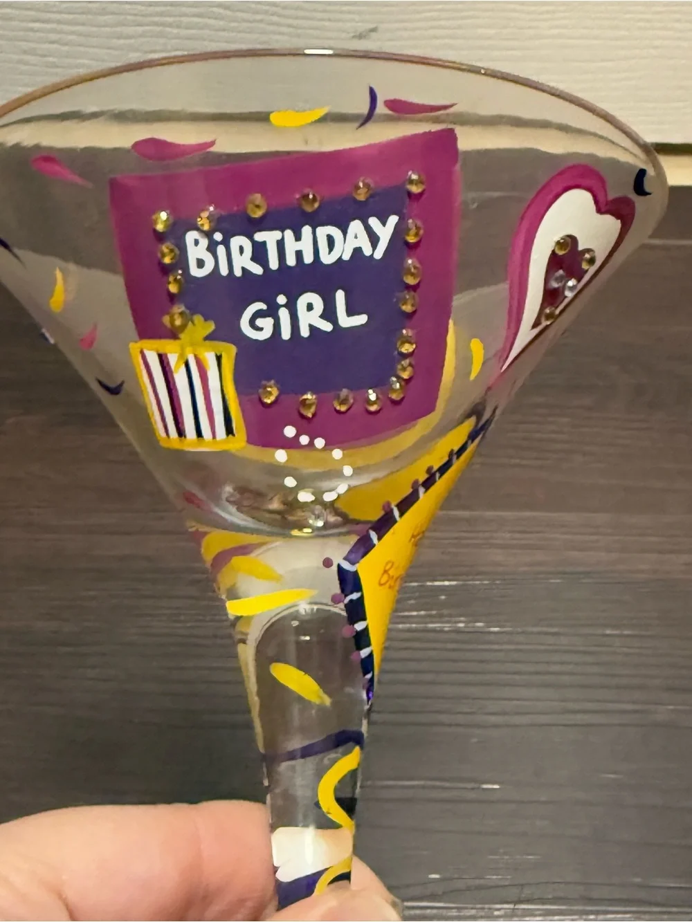 Lolita Hand-Painted Birthday Martini Glass in Pink, Yellow & Purple